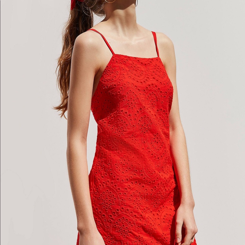 Urban Outfitters Red Eyelet Backless Minidress
